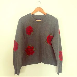 American Eagle Dark Gray Rose Embroidered Sweater
